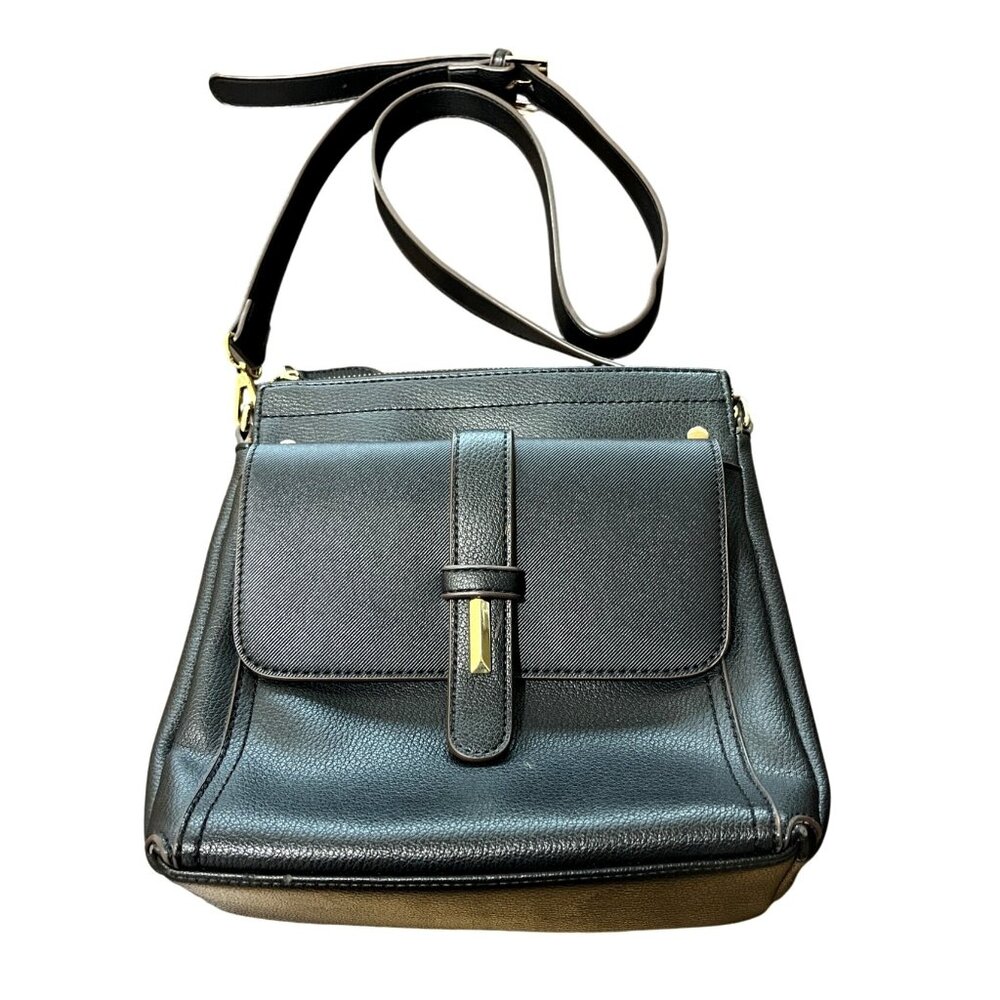 Sondra Roberts Squared Black Leather Crossbody Bag